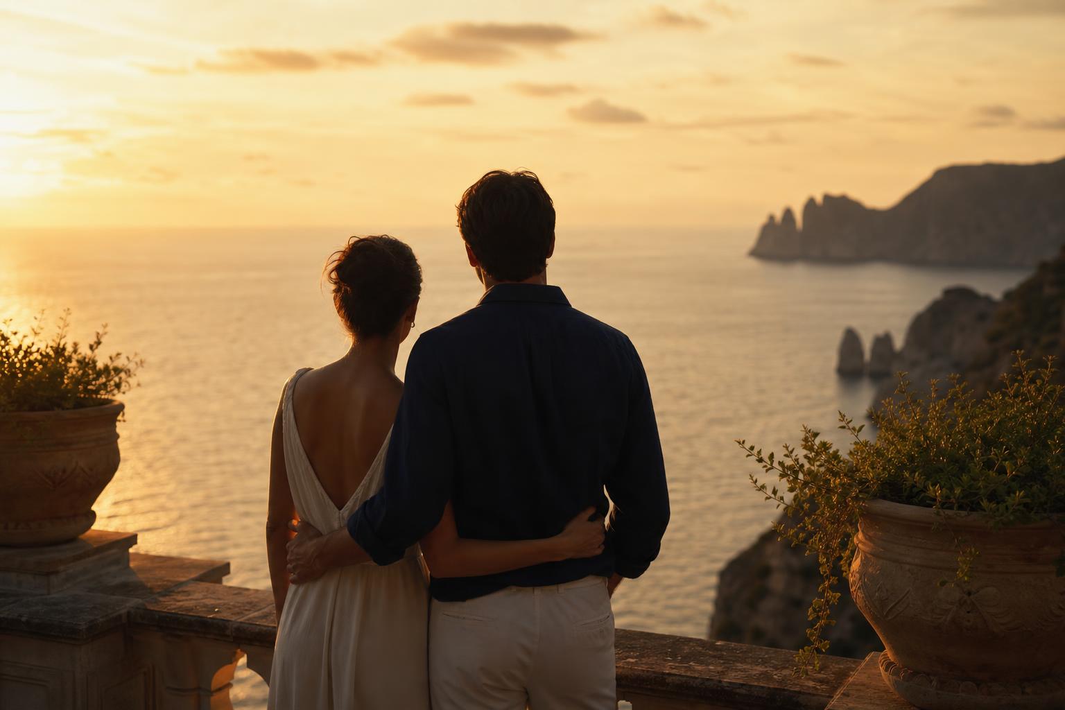 Couple looking out over the ocean